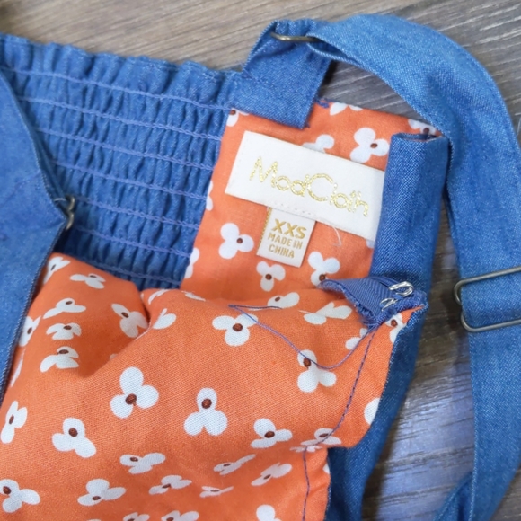 Super cute ModCloth denim romper jumpsuit EUC XXS - Picture 6 of 7